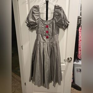 Gray Dress with Red Buttons